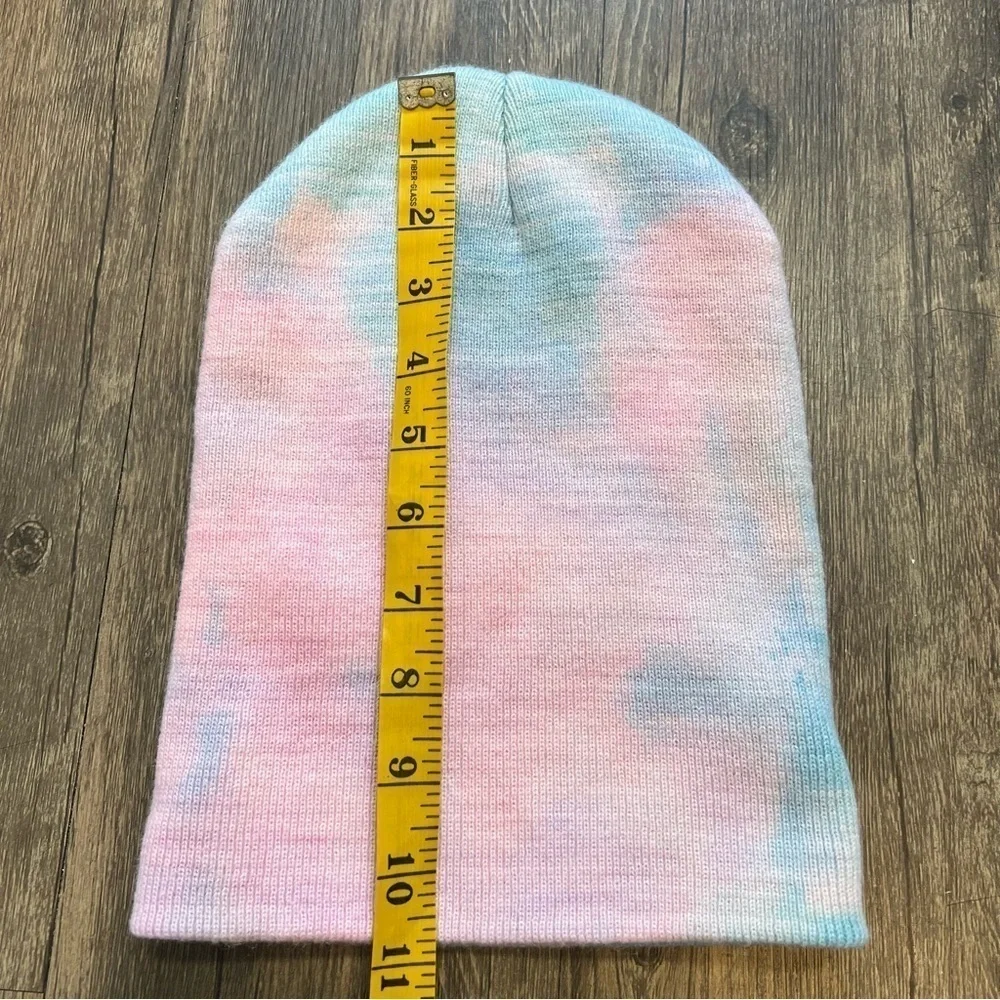 Tie Dye Pink Blue Beanie Cuffed Knitted Hat Winter Snow Holiday One Size
